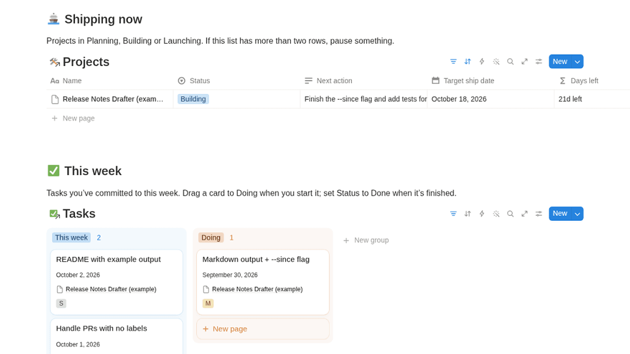 Shipping this week view with tasks due this week and the launch checklist.